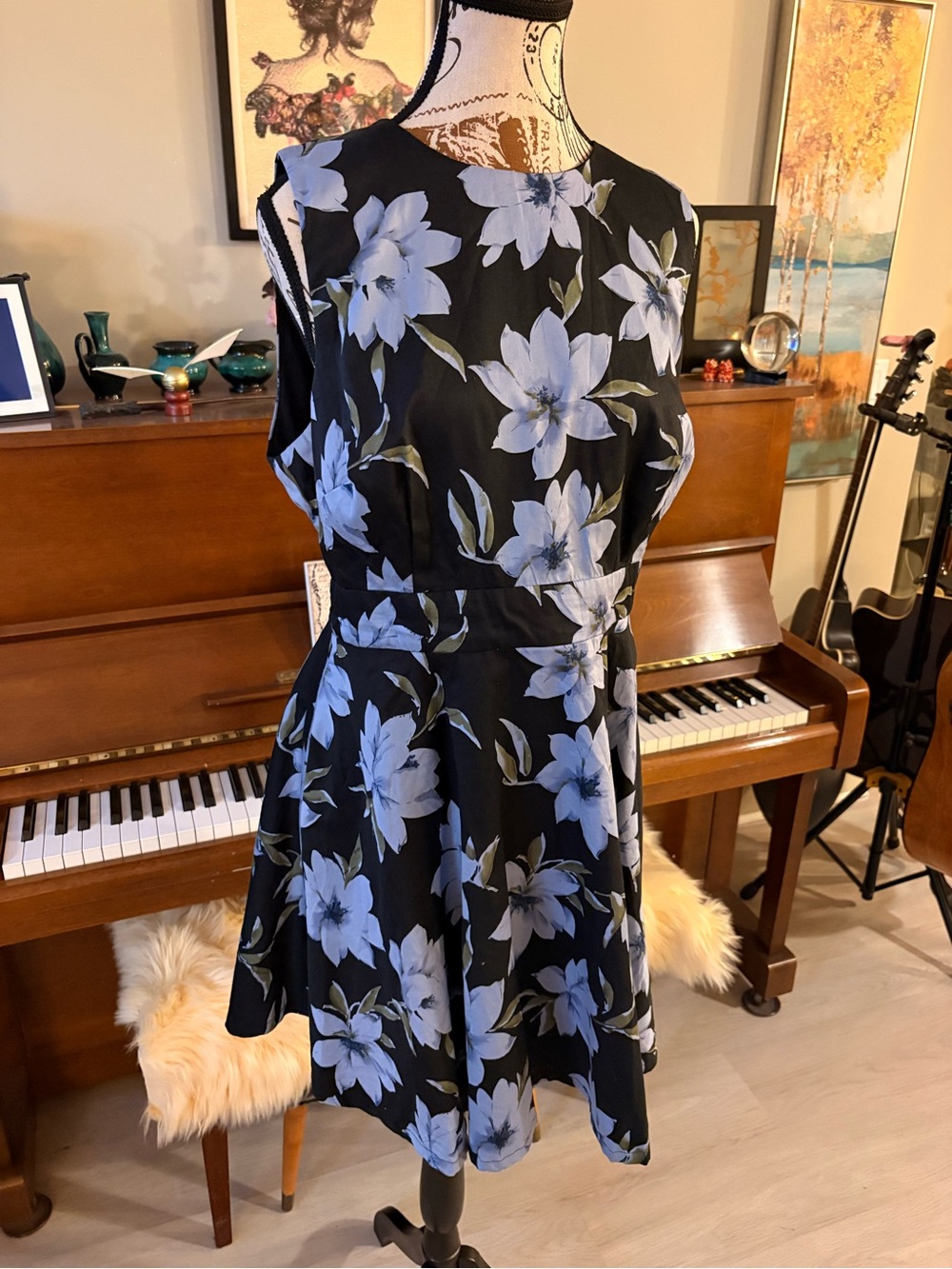 Ricki's Black Dress with Blue Floral Print